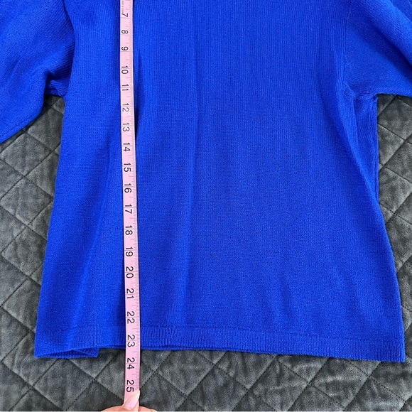 St. John Sweater Women 8 Santana Knit Top Royal Blue Vintage Mock Neck Buttons L - Picture 3 of 7